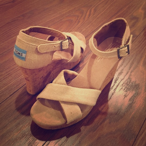 TOMS Canvas Cork Strappy Wedges