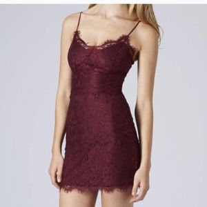 Topshop Burgundy Bodycon Lace Dress