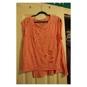 Free People- Distressed Muscle T-Shirt with Holes