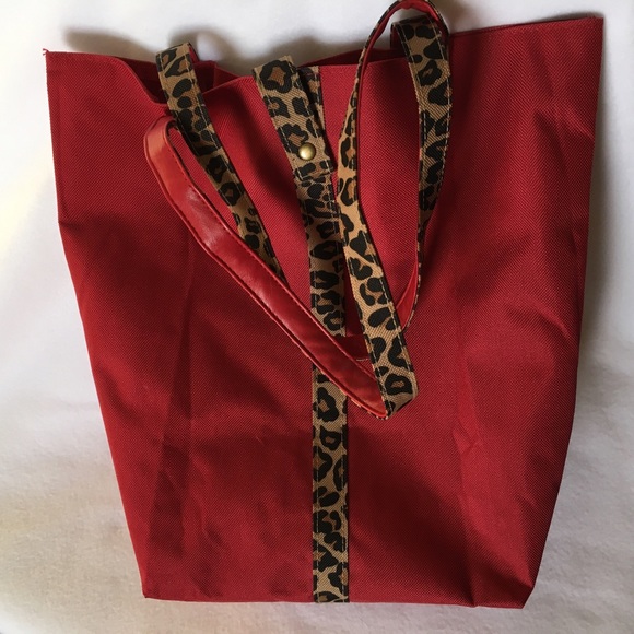 Elizabeth Arden Handbags - Red Elizabeth Arden Tote w/ Leopard Print Handles
