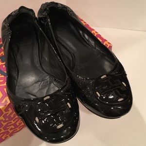 Tory Burch black Reva Patent Logo Ballet Flats 8