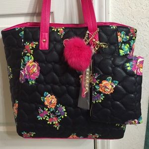 betsey johnson 2 in 1 pink/black tote.
