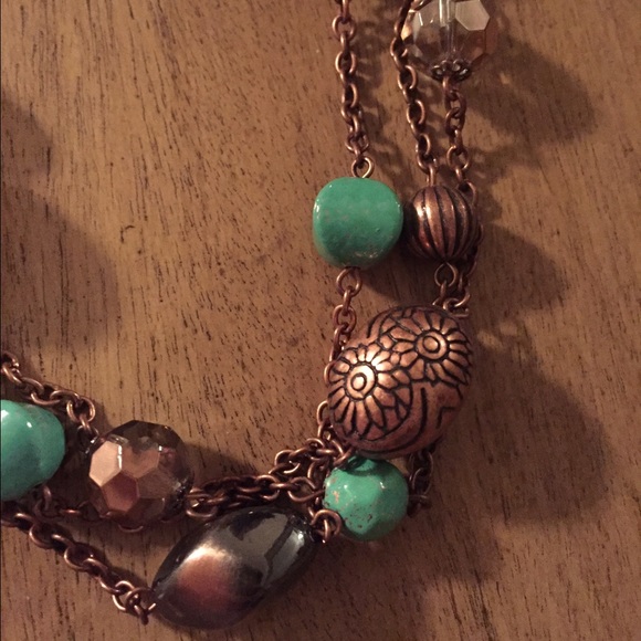 Copper & turquoise beaded necklace - Picture 2 of 3