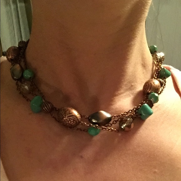 Copper & turquoise beaded necklace - Picture 3 of 3