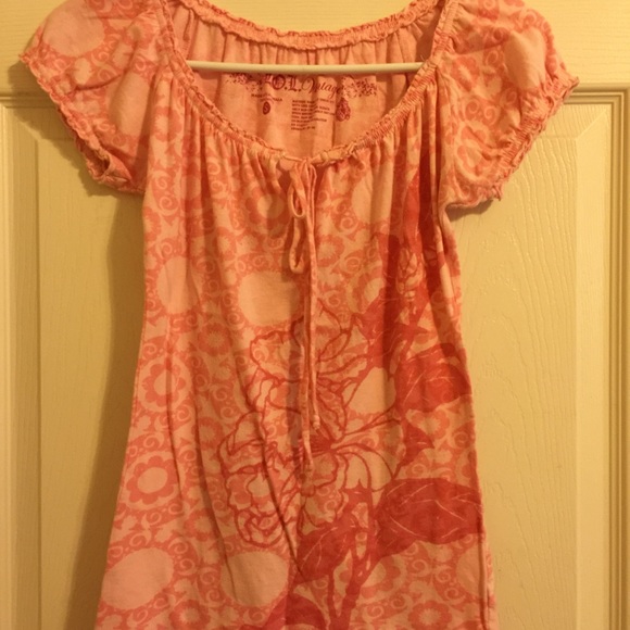Pink & Cream Short Sleeve Peasant Top