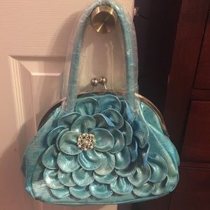 Turquoise faux leather handbag