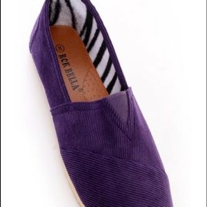 Purple Stitched Closed Toe Flats Faux Suede