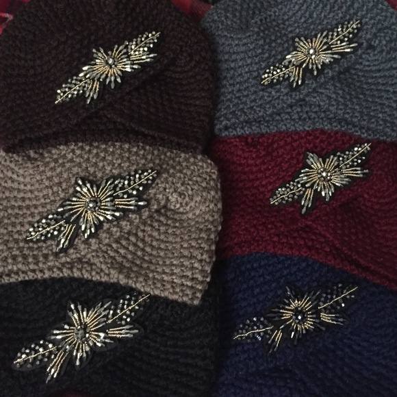 Fancy Beaded Accent Knit Turban Hat - Picture 2 of 5