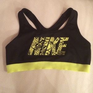 Nike black and neon yellow sport bra