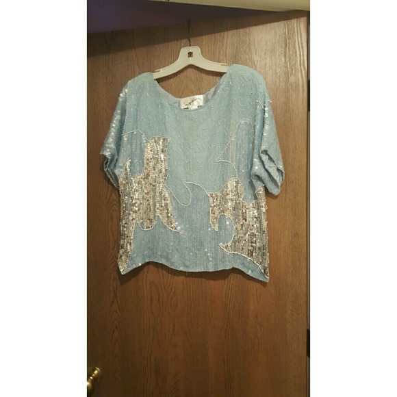 RESERVED Sky Blue and Silver Sequined Top
