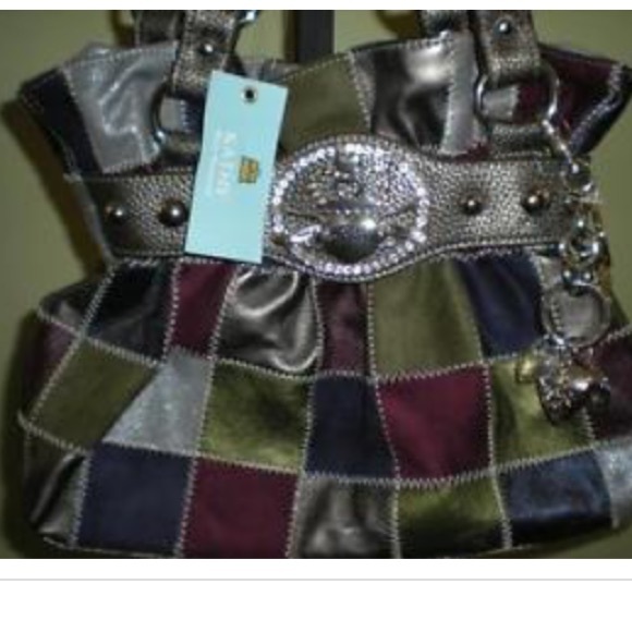 USED! Kathy Van Zeeland patched up jewel color bag