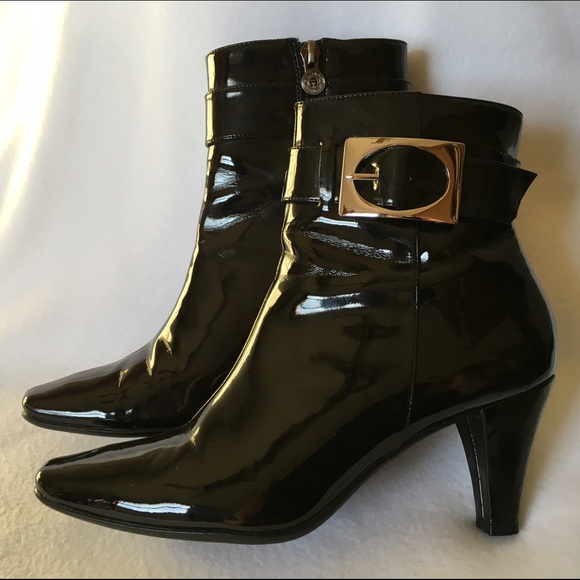 🔆ETIENNE AIGNER Black Patent Leather Boots Size 8 - Picture 4 of 4