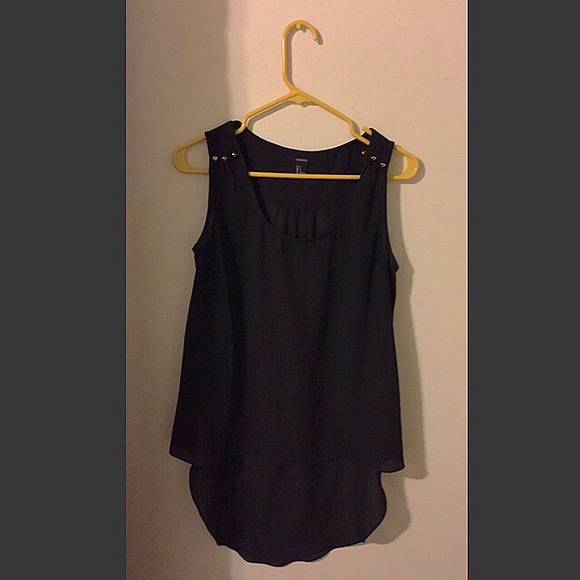 Black Studded Chiffon/Sheer Hi Low Tank
