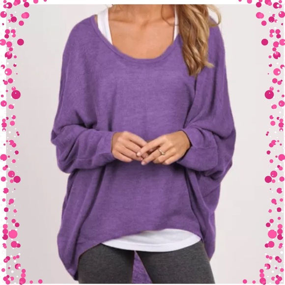 Boutique Tops - Casual Oversized Purple Pullover CrewNeck Top.
