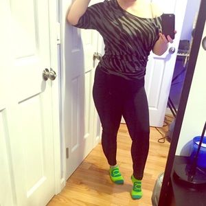 Gray & black zebra off shoulder shirt