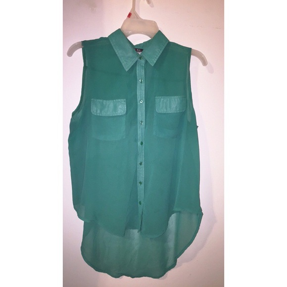 Green Sleeveless High Low Button Down
