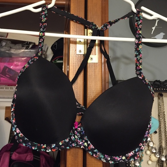 LNWOT PINK Black and Floral Demi pushup!