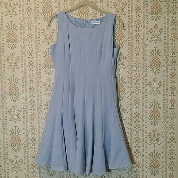 Calvin Klein 6P Sleveless Pleated Blue Dress
