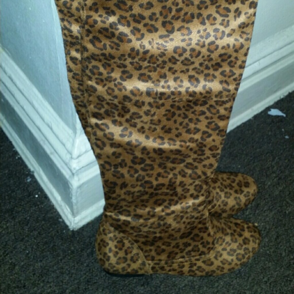 Leopard knee high boots