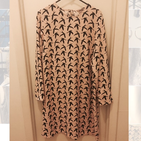 H&M+ Long Sleeved Bird Print Dress