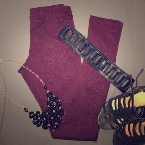 Maroon Floral Leggings