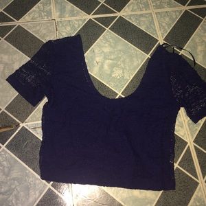 Textured knit top crop midnight blue