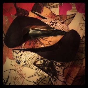 Black and snake skin heels