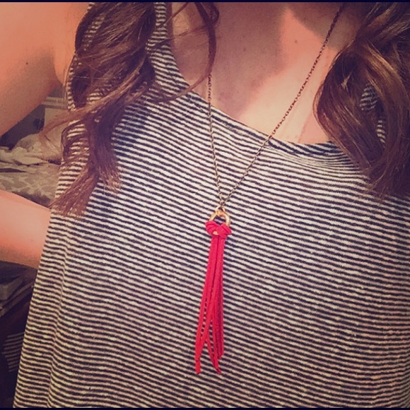 Little Girls Red Leather Tassel Necklace
