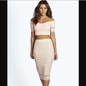 Hot Blush Pink Shirt with Midi Skirt Set.