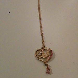 Gold and light pink bird heart necklace