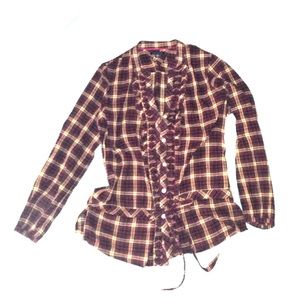 Tommy Hilfiger Mauve Plaid Button-down with Ruffle