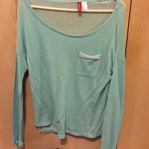 Light blueish off the shoulder sweater