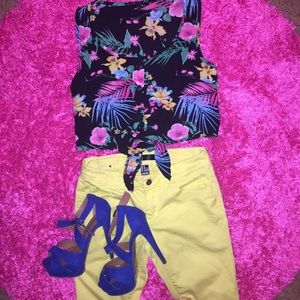 Tropical button down crop top