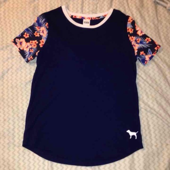 NWOT VS PINK TROPICAL FLORAL TEE INDIGO SPORT HTF