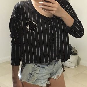 Cropped jersey long sleeve top jaguar patch