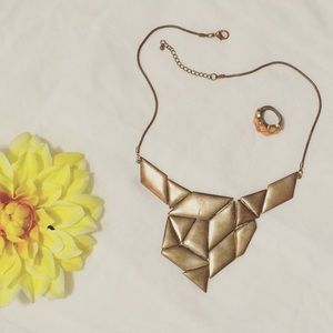 Metal Mosaic Necklace & Statement Ring Bundle