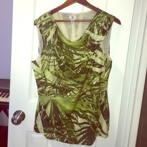 Palm tree leaf design sleeveless blouse