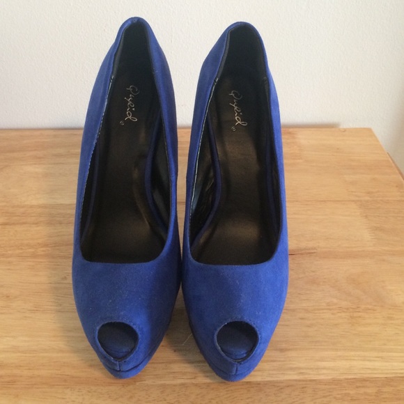Blue Suede Peep toe Heels