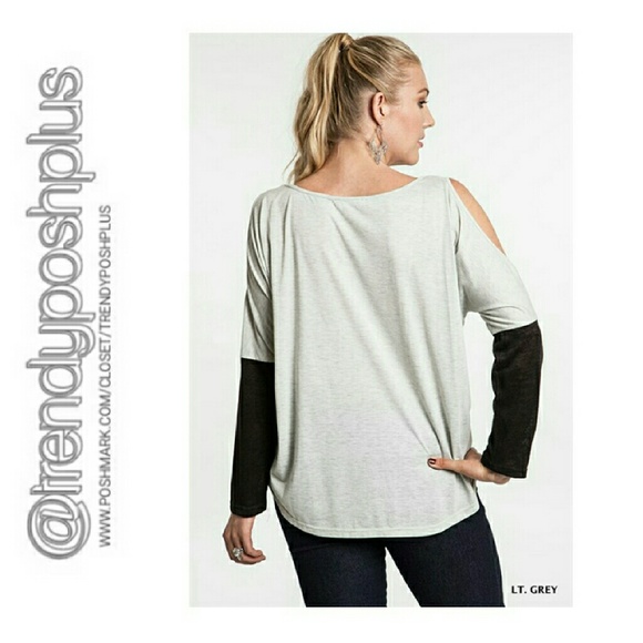 Open Shoulder High/Low Long Sleeve Tunic - Picture 2 of 3