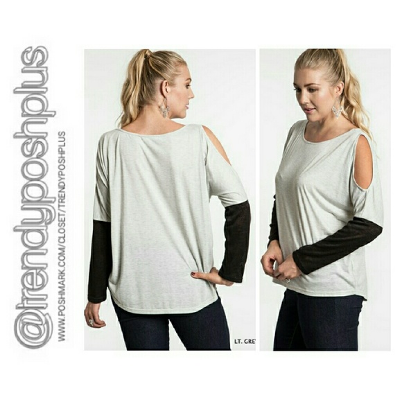 Open Shoulder High/Low Long Sleeve Tunic - Picture 3 of 3
