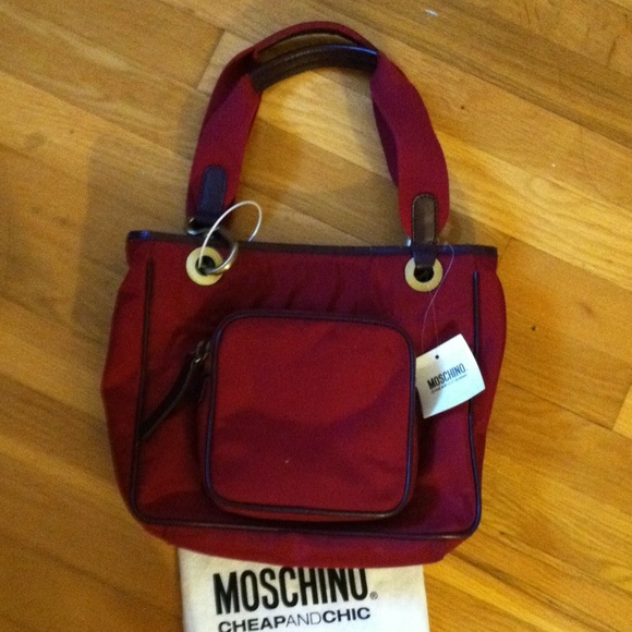 Moschino dark red nylon hand bag