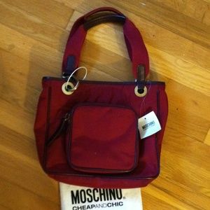 Moschino dark red nylon hand bag