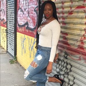 Grey strappy bodysuit