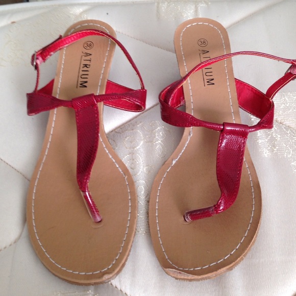 Atrium Shoes - Red Leather Strappy Wedge Sandals