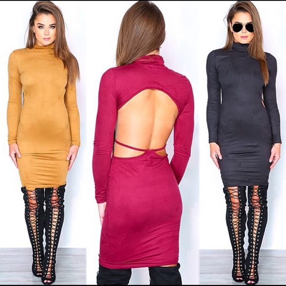 Back out suede turtleneck dress