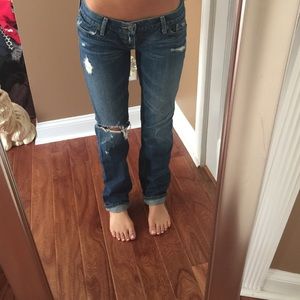Distressed low rise jeans