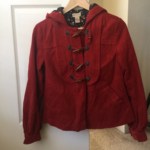 Anthropologie Red Corduroy Toggle Button Jacket