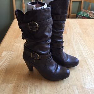 Brown Buckled Leather Boots