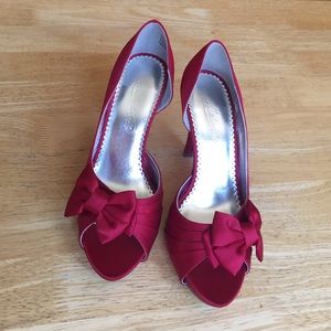 Red Satin Heel Peep Toe with Bow