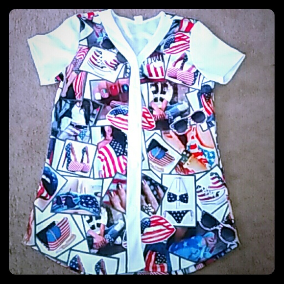 American Flag Themed Baseball Tee